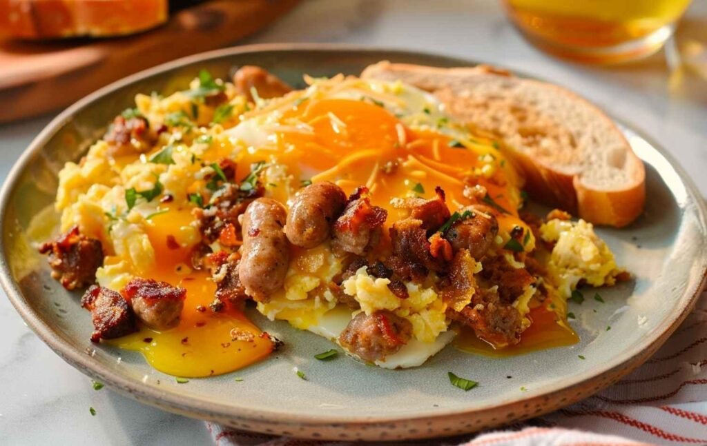 Eggs Sausage with Cheese Scrumble