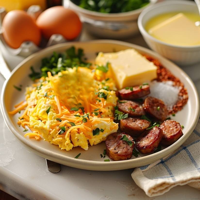 Eggs Sausage with Cheese Scrumble recipe
